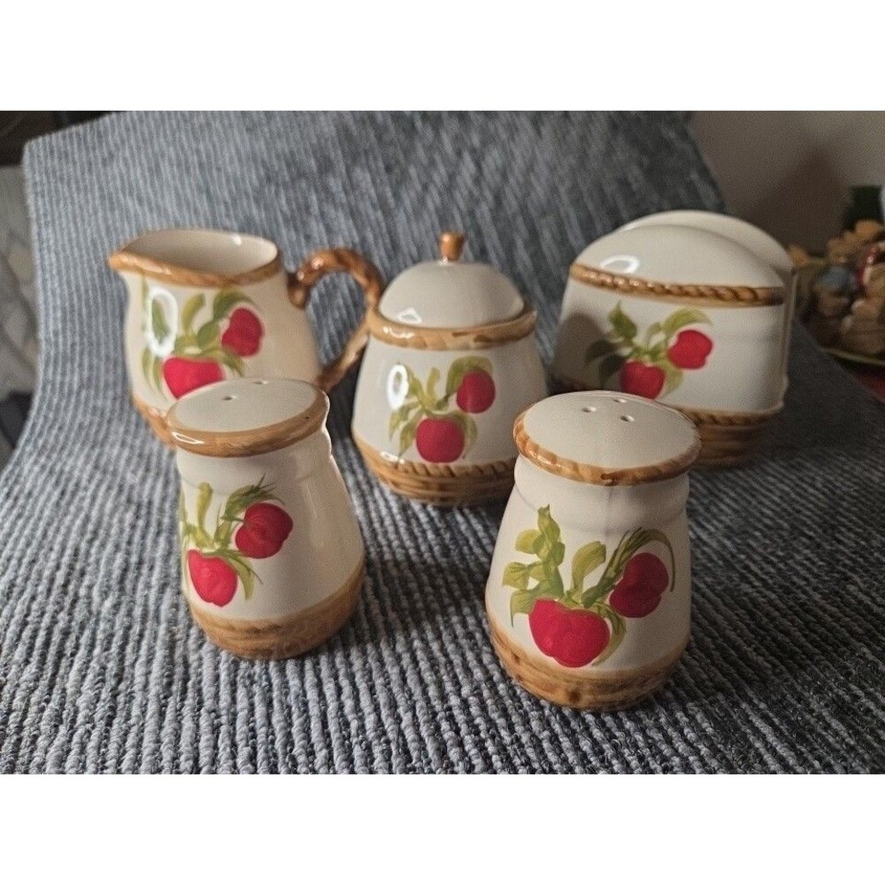 ALCO VINTAGE Apple Grove Basket Weave 5 piece accessory set Sugar Salt Pepper